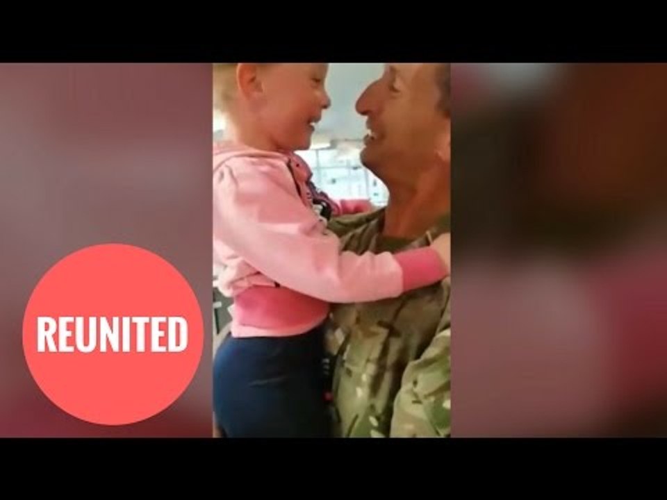 Four year old disabled girl reunited with RAF dad