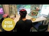 Family wear helmets in solidarity with their baby who needs to wear one