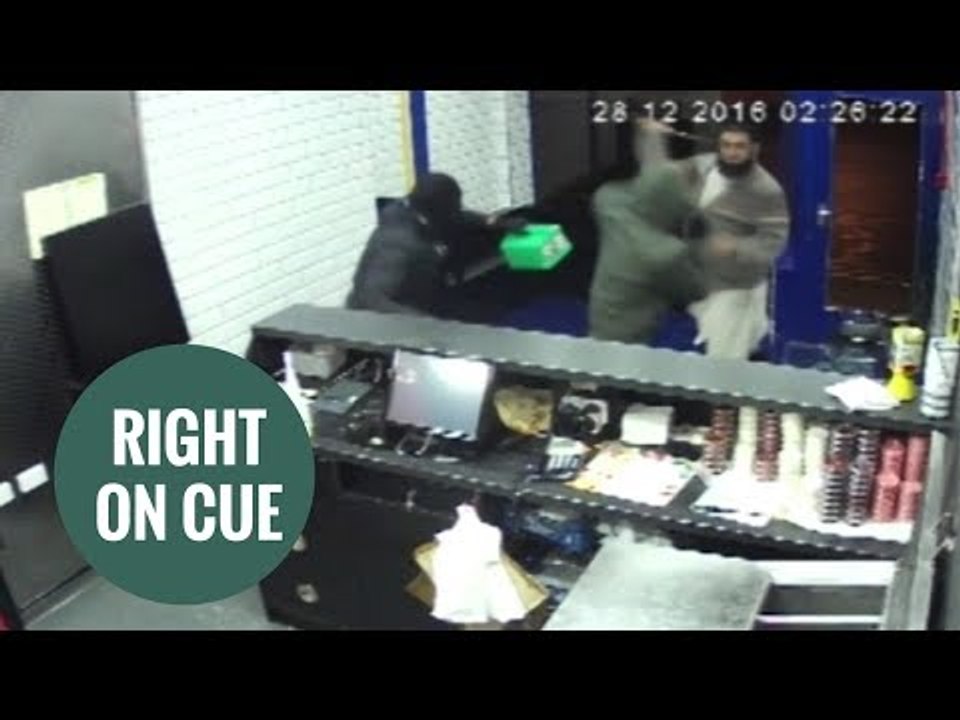 Pizza shop owner tackles arsonists trying to set his business alight