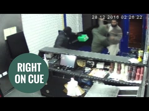 Pizza shop owner tackles arsonists trying to set his business alight