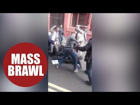 Twenty-man mass brawl erupts outside magistrates court