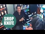 Female corner shop worker confronts a knifeman with her own blade