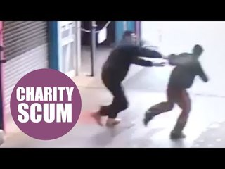 Dramatic CCTV shows have-a-go-hero shopkeeper detaining brazen crook trying to steal charity jar