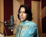 Kavita Krishnamurthy records a song at an audio recording studio