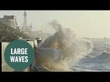 Large waves smash against the coast of Blackpoool