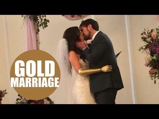 Bionic model ditches her black prosthetic for a sparkly gold limb for her wedding day