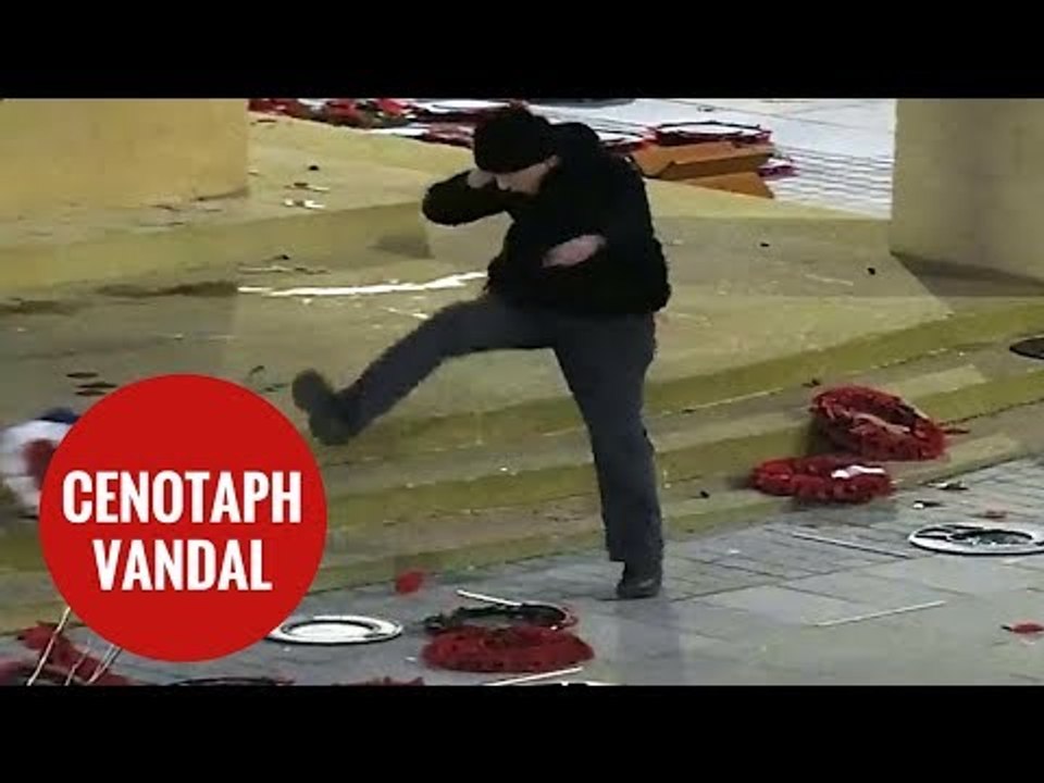 Former soldier kicks  poppy wreaths off Cenotaph