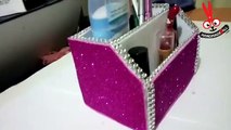 DIY - Crafts . How to Make a Cardboard Desk Organizer   Tutorial .