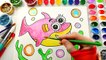 Baby Shark Coloring Page Cute Fish to color with Watercolors and Glitter Paint for Kids to Learn