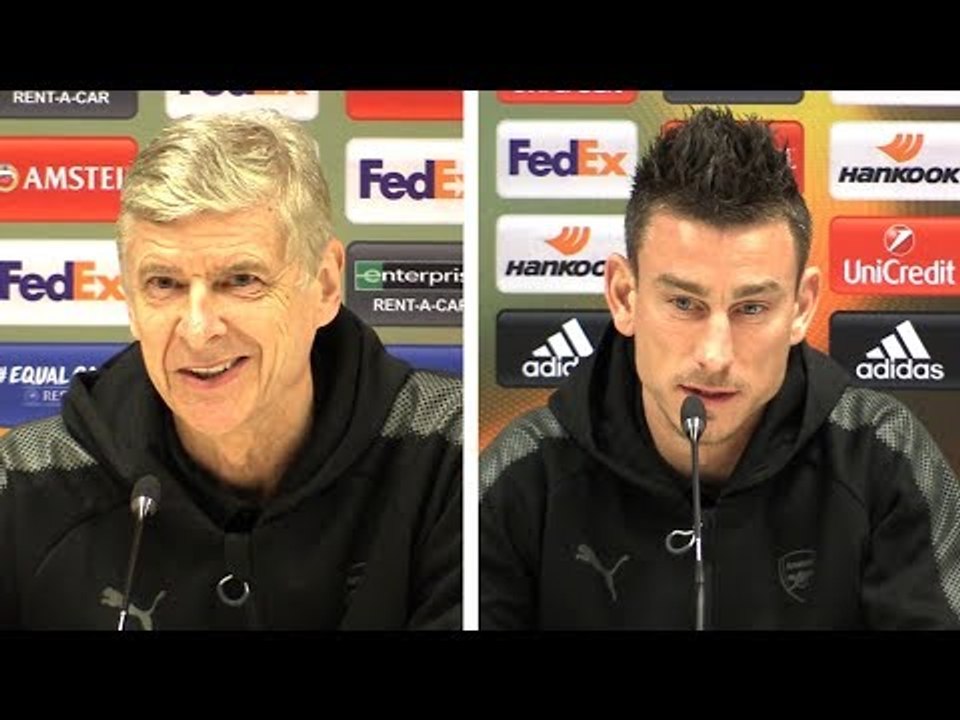 Arsene Wenger & Laurent Koscielny Pre-Match Press Conference - AC Milan v Arsenal - Europa League