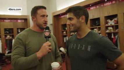 Joe Staley conducts funny interviews with Jimmy Garoppolo and others in 49ers' locker room
