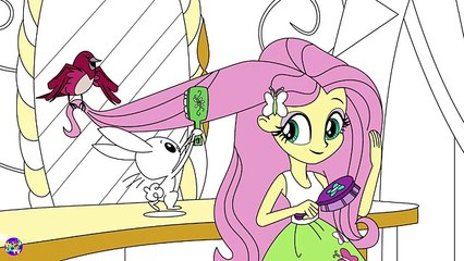 My Little Pony Coloring Book - Equestria Girls - Fluttershy Brushing Hair - MLP Coloring