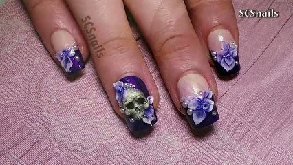 HowTo; 3D Skull & Flowers - Nail Art Tutorial