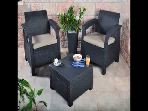 [- Keter Corfu Rattan Outdoor Garden Furniture Coffee Table - Graphite -]