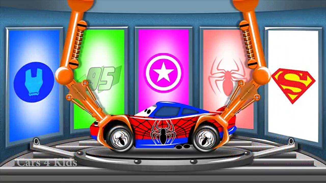 Lightning McQueen Funny Race in Cars Cartoon and Spiderman for Children with Learn Colors for Kids