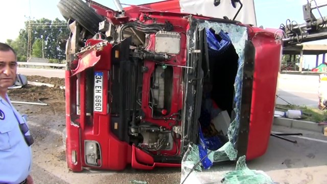 Büyükbaş hayvan yüklü tır devrildi - AMASYA