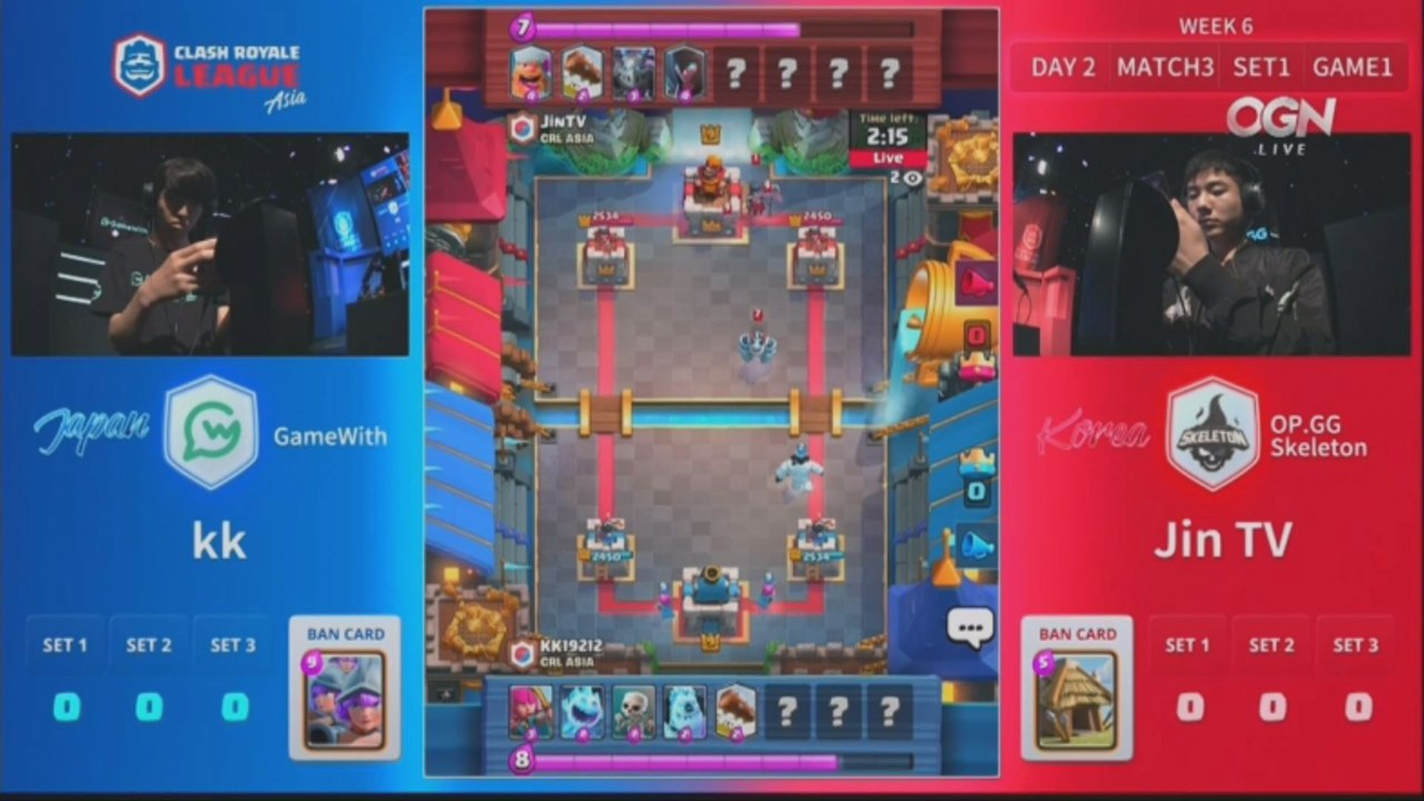 [Match 3] GameWith vs OP.GG Skeleton 180602 - 클래시 로얄 리그 아시아 (CRL)
