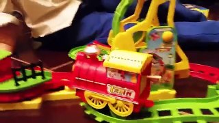 Toy train for children. Funny video with surprise gift for birthday