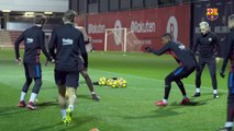 Coutinho joins his new team-mates for part of the session before the match against Betis