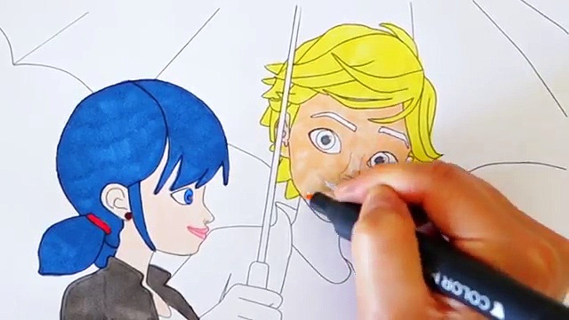 Miraculous Ladybug And Cat Noir Coloring Book Pages Marinette And Adrien Umbrella Scene Kids Art Video Dailymotion