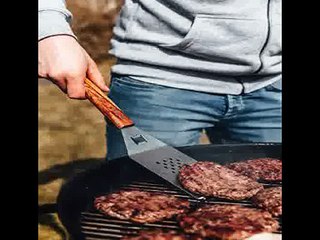 [- Hochwertiges Grillbesteck Set von Rocketgrills - extra große Grillzange - edler Wender  -]