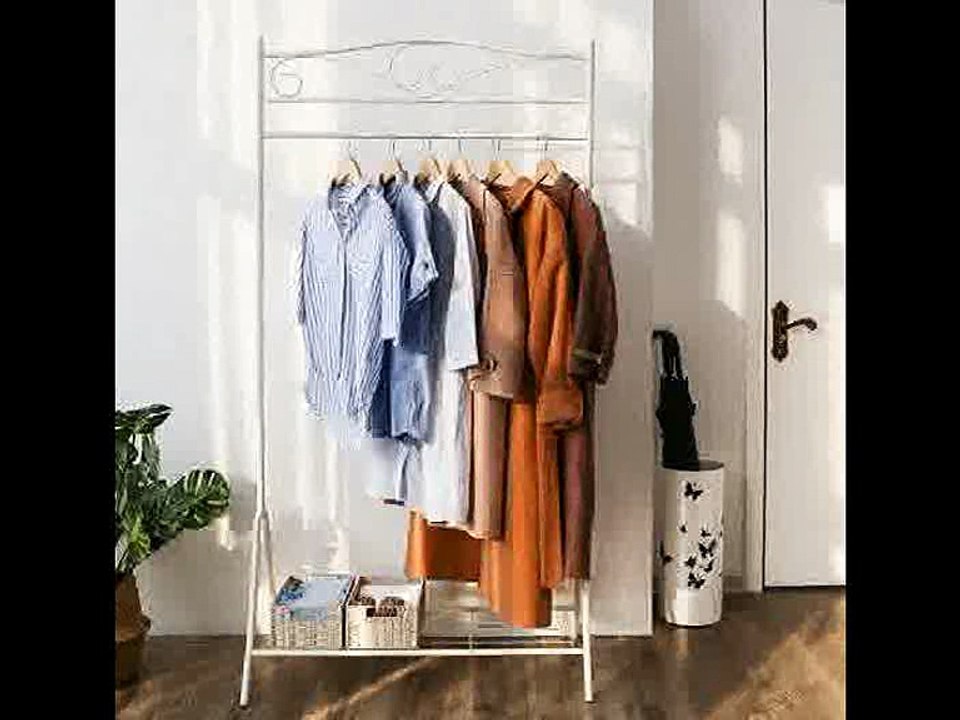 [- SONGMICS HSR01W Kleiderständer Kleiderstange Garderobenständer mit schuhablage, Metall