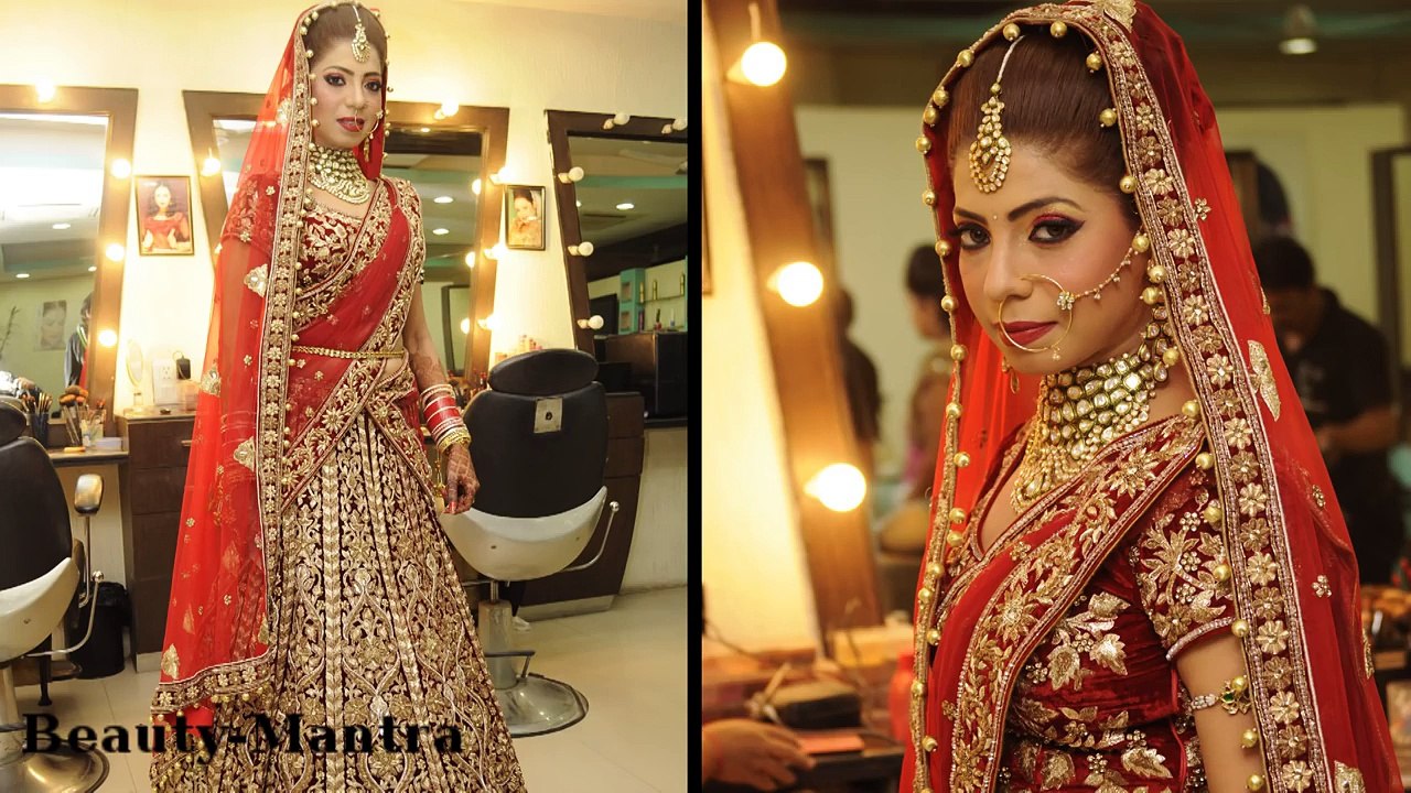 Indian Bridal Makeup - Red And Gold Royal look - Complete Hair And Makeup