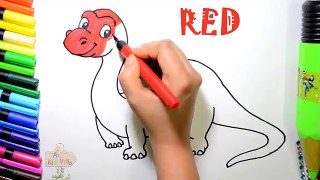 Draw and Color Rainbow Dinosaur Coloring Page and Learn Colors for Kids