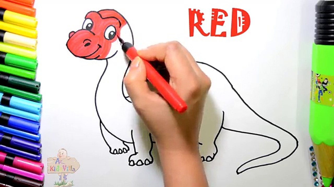 Draw and Color Rainbow Dinosaur Coloring Page and Learn Colors for Kids