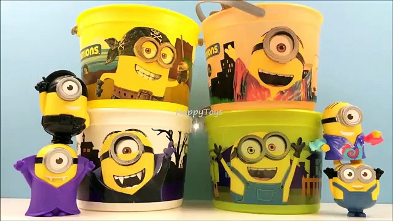 new MINIONS HALLOWEEN BUCKETS MCDONALDS PAILS COMPLETE SET OF 4 HAPPY MEAL KIDS TOYS REVIEW