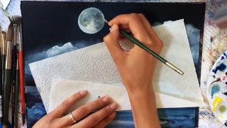 Watercolor Winters Moon Full Demonstration in Detail
