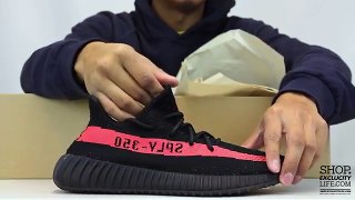 Adidas Yeezy Boost 350 V2 Black - Red Unboxing Video at Exclucity