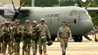 Airborne Paratroopers Getting Ready to Jump Out of C-130 Hercules