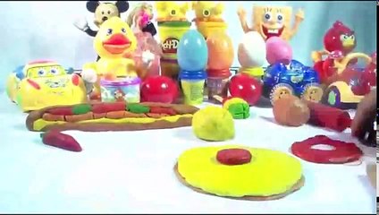Play doh pizza sandawich surprise eggs Spongebob angry birds disney duck play doh