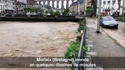 Le centre-ville de Morlaix inondé à la suite d'un violent orage