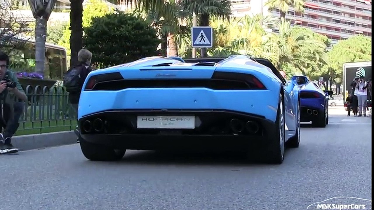 2x 2016 Lamborghini Huracan Spyder in Monaco  Accelerations + Opening Roof + Detailshots