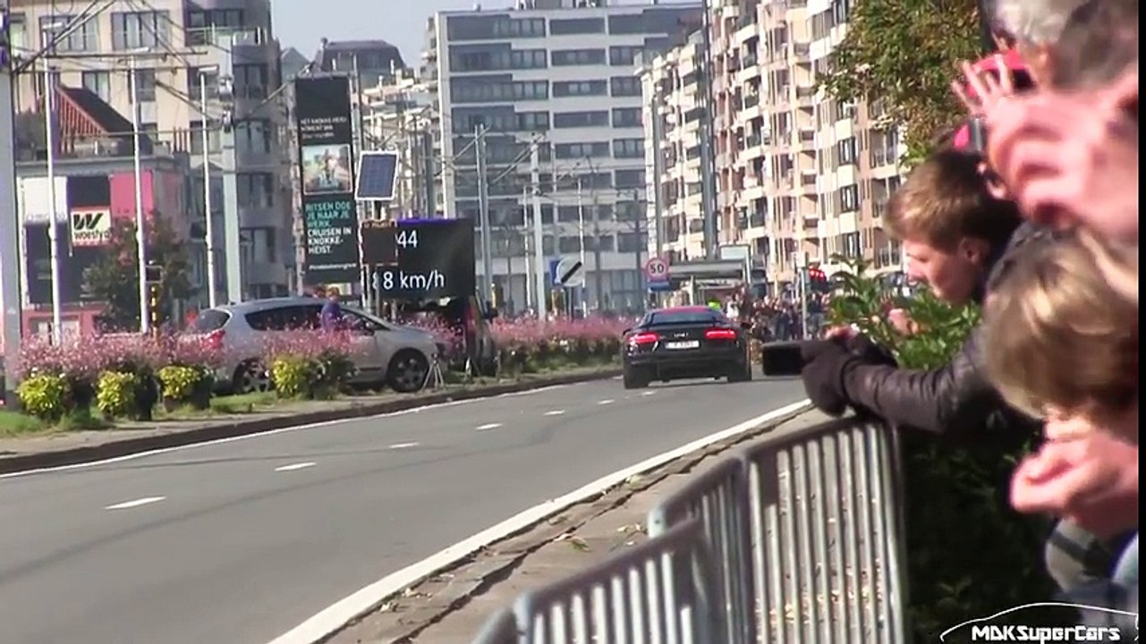 2x 2016 Audi R8 V10 Plus in Knokke  2x LAUNCH CONTROL + Accelerations  LOUD SOUND!