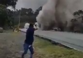 Ash Plumes Descend on Road After Fuego Volcano Eruption