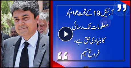 Farogh Nasim says Article 19 ensures freedom of speech and expression