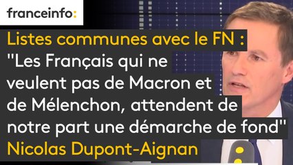 Listes communes avec le FN : "Les Français qui ne veulent pas de Macron et de Mélenchon, attendent de notre part une démarche de fond, des propositions fondamentales pour l'Europe", explique Nicolas Dupont-Aignan #8h30politique
