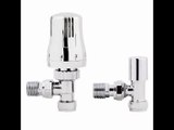 [- iBathUK Thermostatic Chrome Angled Towel Radiator Valves 15mm Central Heating Taps RA07A  -]