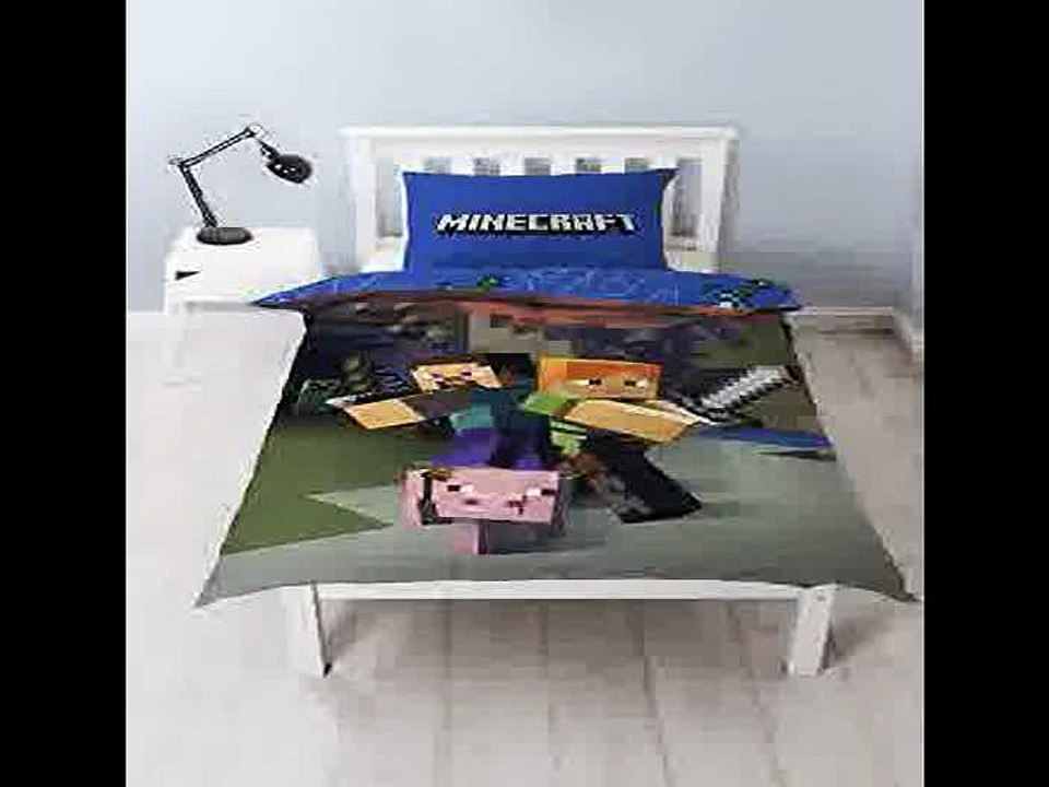 [- Minecraft Reversible Duvet Cover Set, Polyester-Cotton, Blue, Single  -]