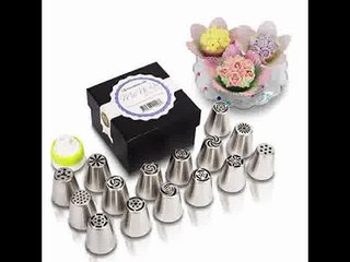 [- MoNiRo Spritztüllen Set aus Edelstahl | 15 Russische Russische Tüllen + Silikon Spritz