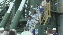 Crew of Soyuz MS-09 Prepare for Launch & Board Rocket