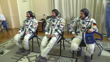 Crew Suit-Up & Board Soyuz MS-09 Spacecraft