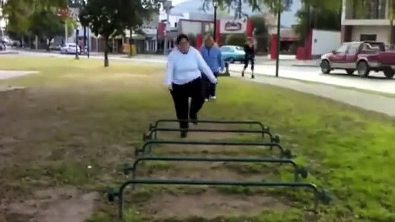 Obstacle Running Course Fail By Fat Woman