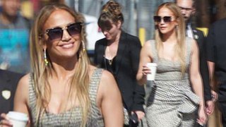Jennifer Lopez flashes her cleavage in clingy plaid dress as she heads to Jimmy Kimmel Live