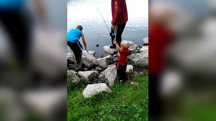 Toddler Boy Is Really Excited After Catching His First Fish
