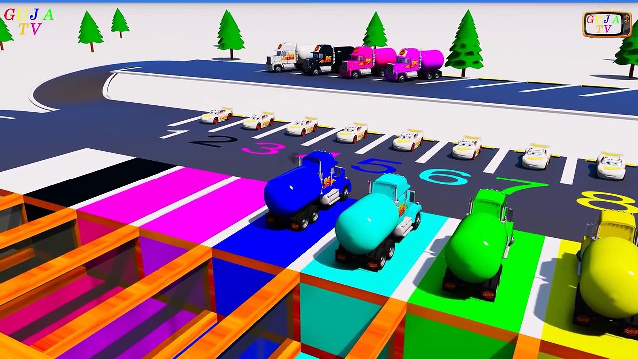 Aprenda los colores y los números para niños con Hot Wheels Super Cars 3 McQueen Mack Truck Color Water