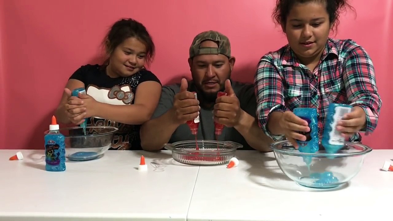 TEACHING OUR DAD TO MAKE GLITTER SLIME - EASY 2 INGREDIENT SLIME DIY SLIME RECIPE